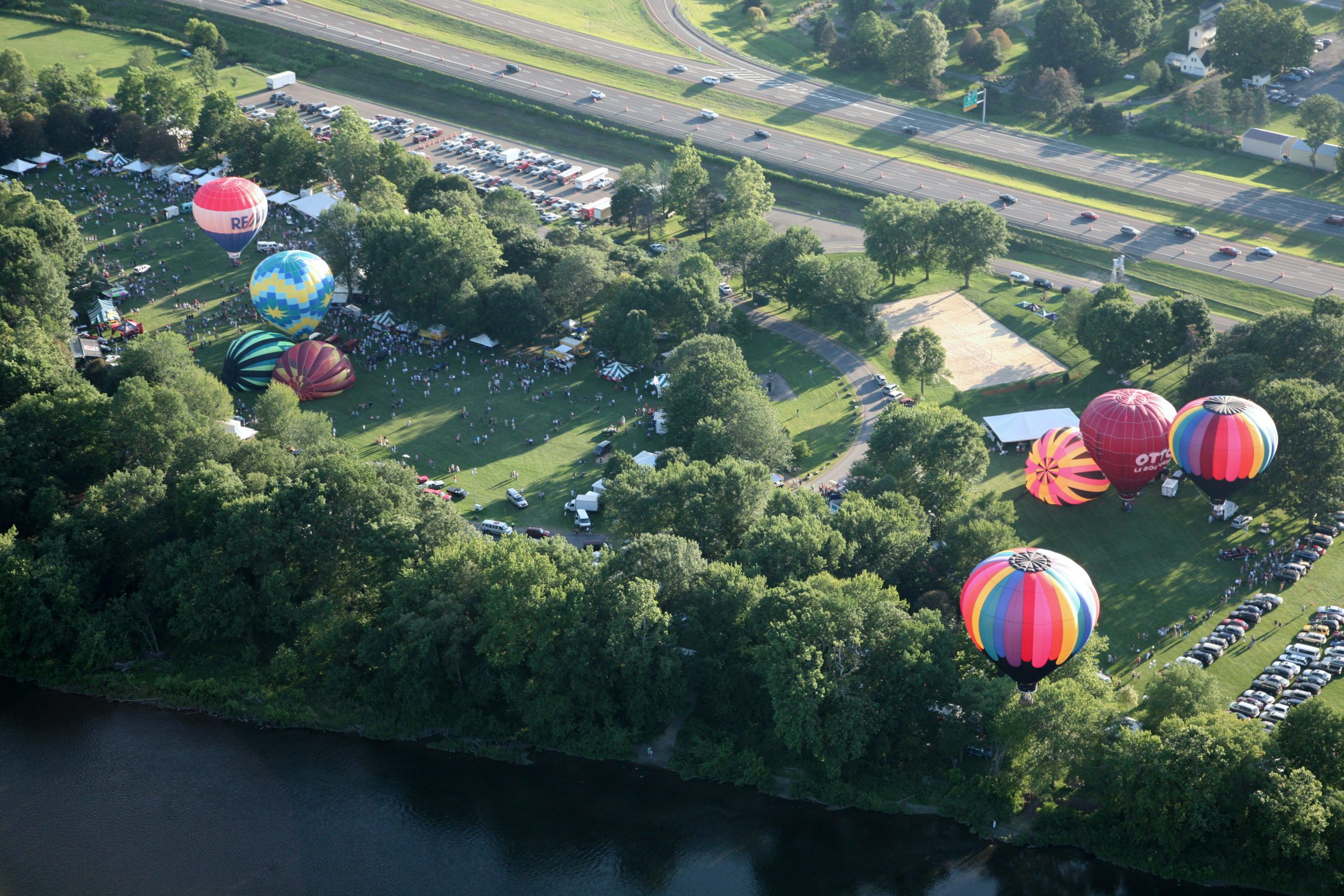 Hot air balloons lifting off at Spiedie Fest