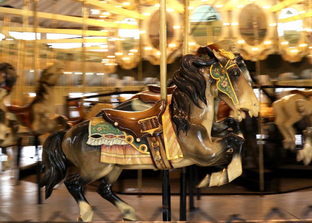 A brown carousel horse.