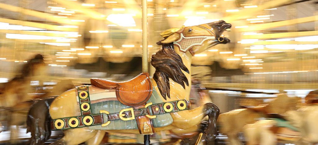 Closeup of a carousel horse.